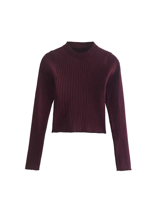 Women's Fall  Casual Fashion Chic Rib Knit Top Vintage Round Neck Long Sleeve Loose Solid Color Sweater