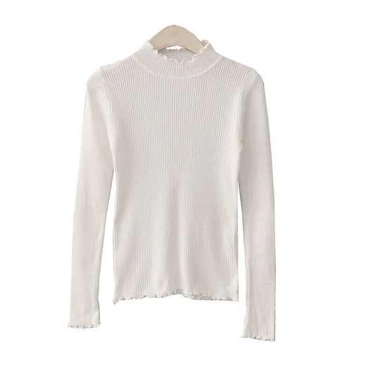 Women's Knitted Sweater Autumn Winter Simple Fashion Bottoming Shirt Solid Color All-Match Long Sleeve Pullovers