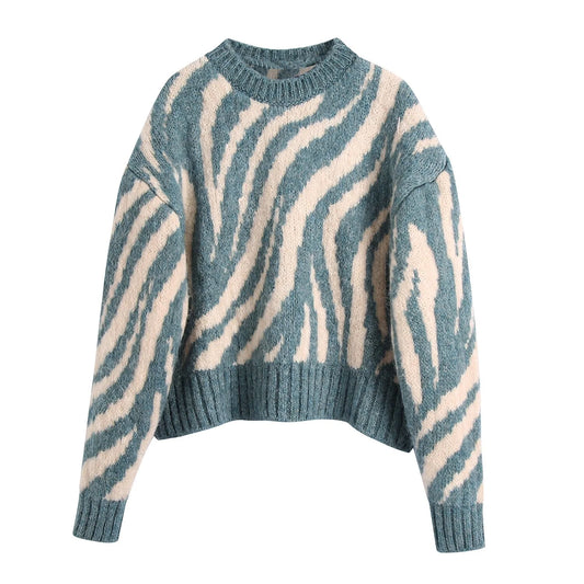Retro Knit Sweater Women's Autumn Winter Warm Sweater Fashion Striped Design Pullovers Casual Loose All-Match Tops