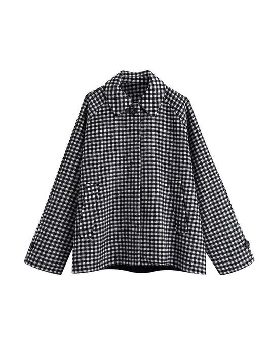 Women's autumn new casual fashion chic plaid cloak coat vintage lapel long sleeve single breasted loose top